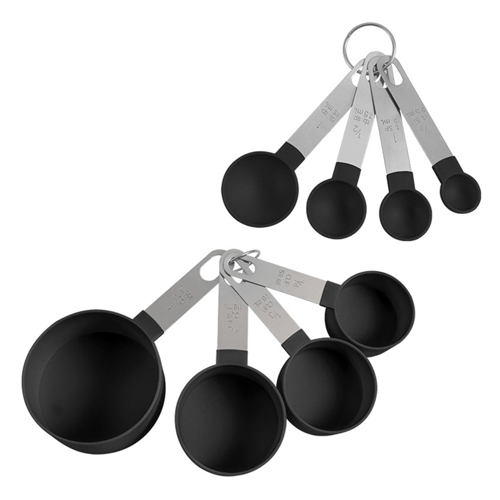 8-Piece Portable Measuring Spoons Cups Set PP Plastic for Bar Cafe Spices Black