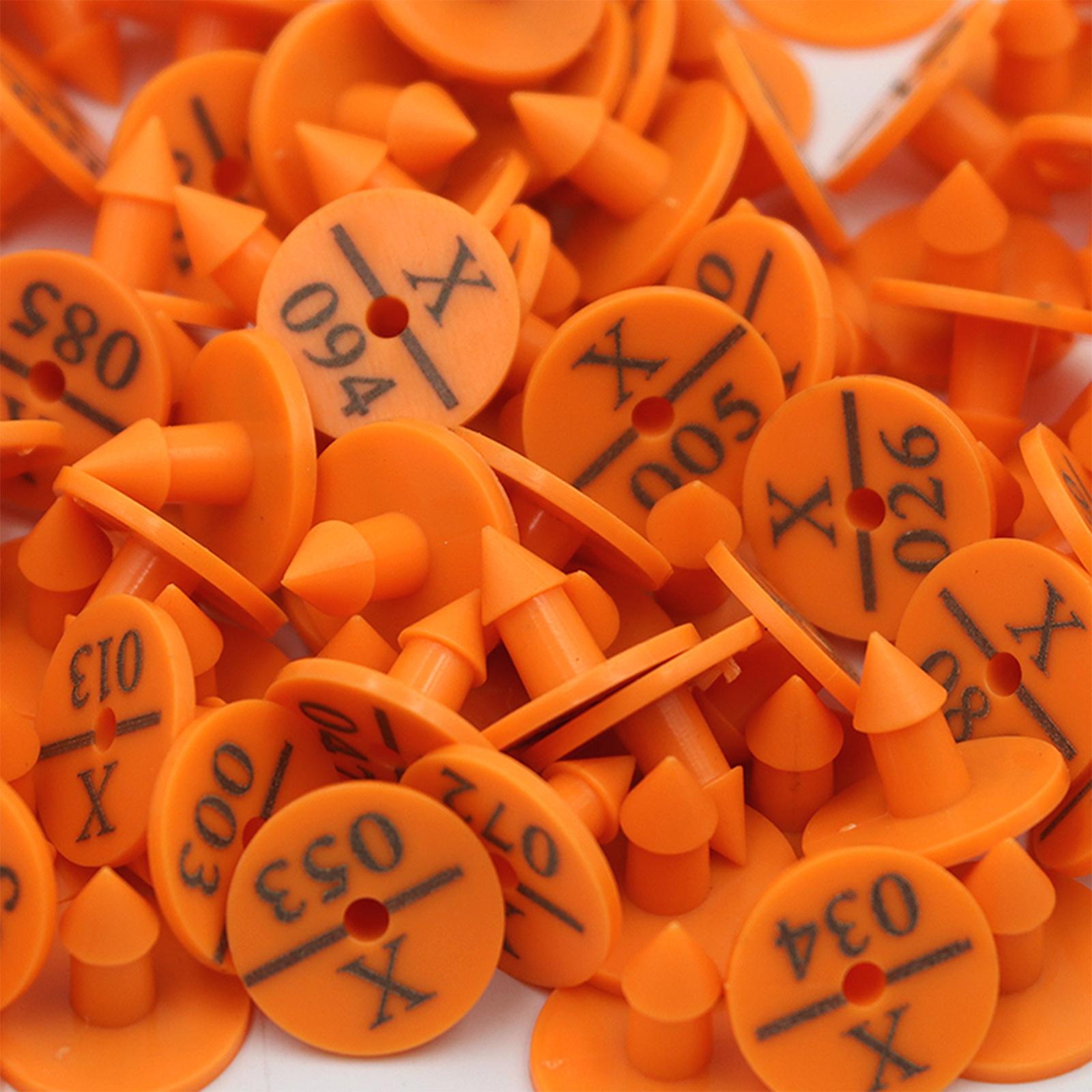 100Pcs Numbered Ear Tag Earrings for Rabbit Cow Cattle Pigs Calf Hogs Sheep Orange