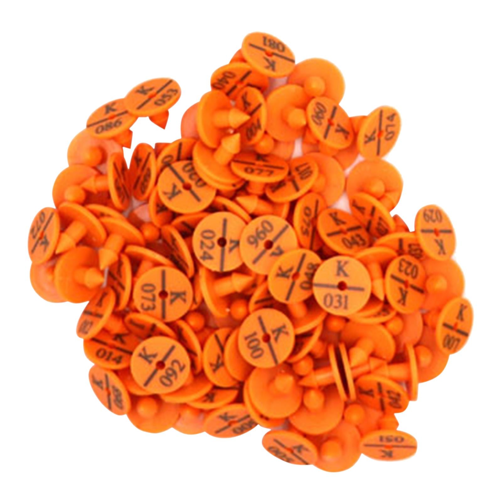 100Pcs Numbered Ear Tag Earrings for Rabbit Cow Cattle Pigs Calf Hogs Sheep Orange