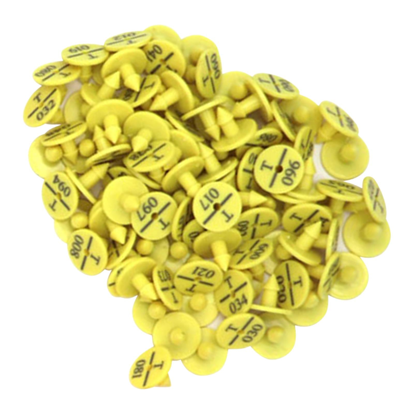 100Pcs Numbered Ear Tag Earrings for Rabbit Cow Cattle Pigs Calf Hogs Sheep Yellow