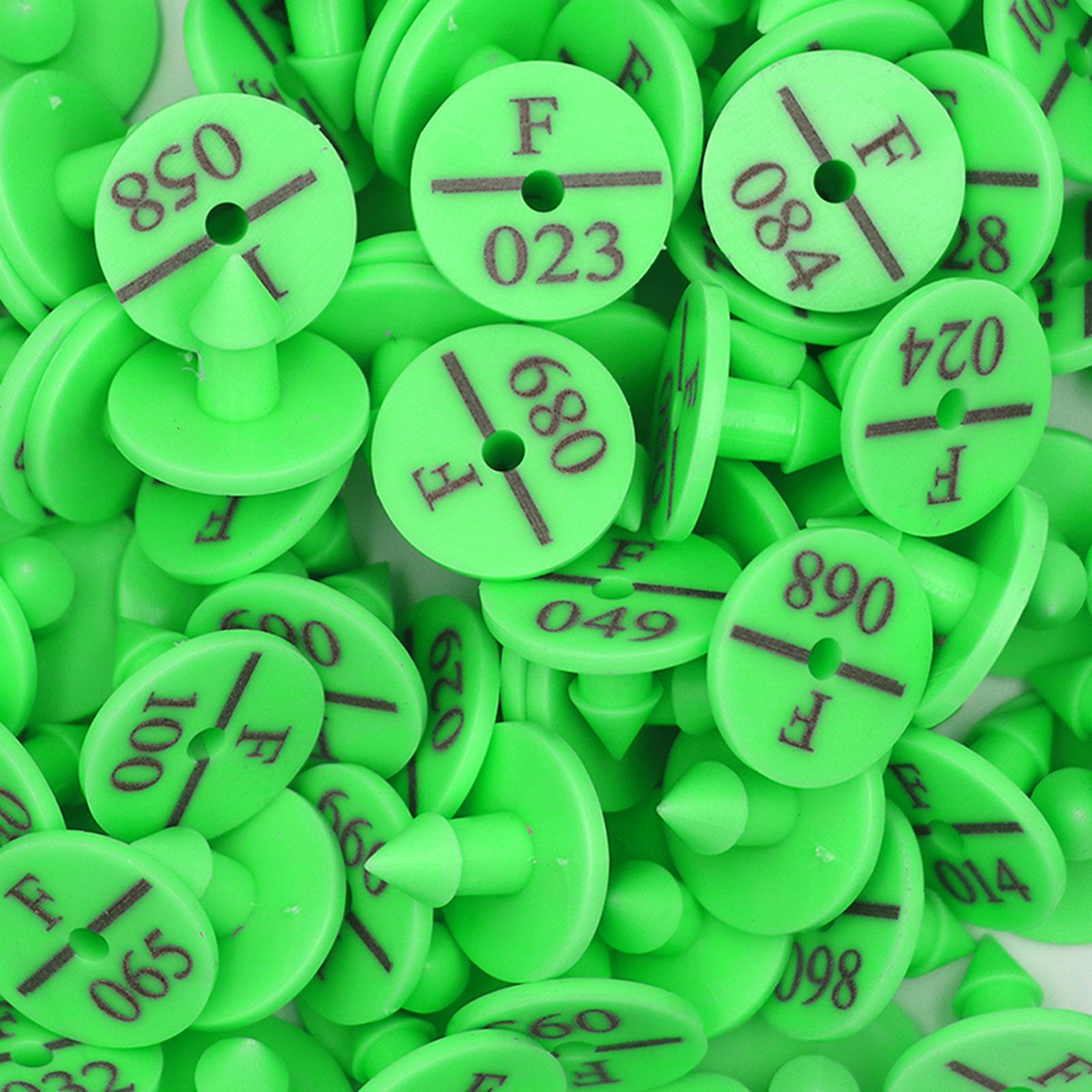 100Pcs Numbered Ear Tag Earrings for Rabbit Cow Cattle Pigs Calf Hogs Sheep Green
