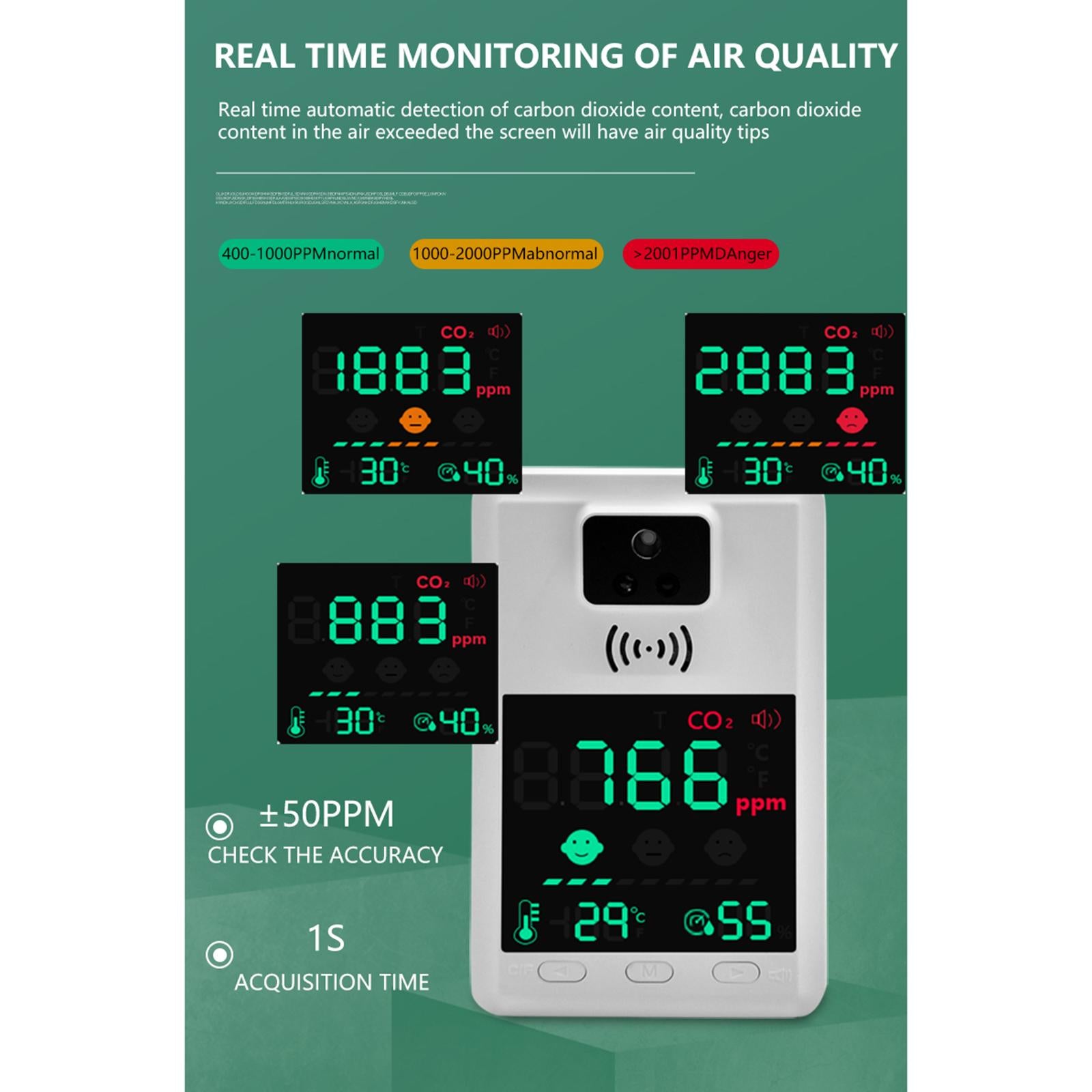 Carbon Dioxide Monitor 400-6000 ppm Air Quality Monitor for Kitchen Office