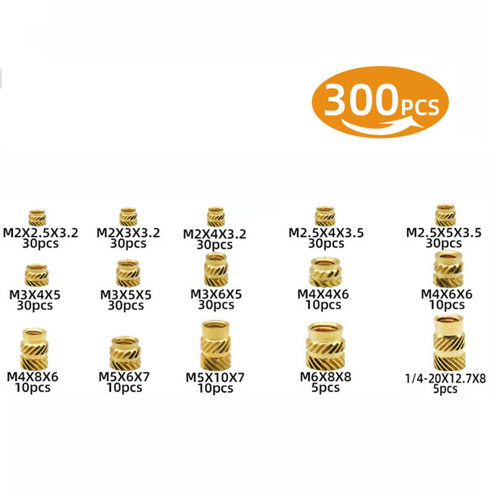 300Pcs M2 M2.5 M3 M4 M5 M6 Copper Female Thread Knurled Nuts Set