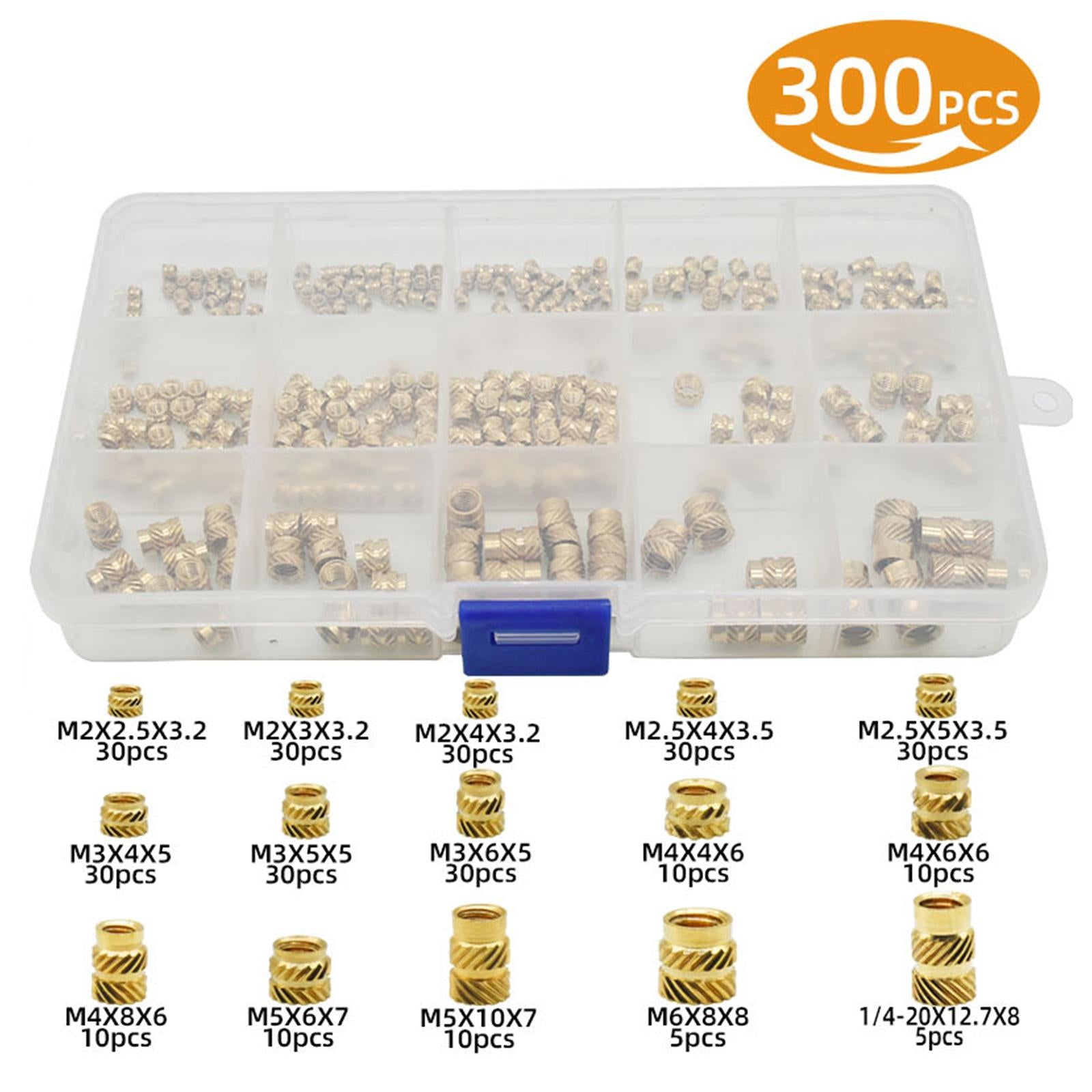 300Pcs M2 M2.5 M3 M4 M5 M6 Copper Female Thread Knurled Nuts Set