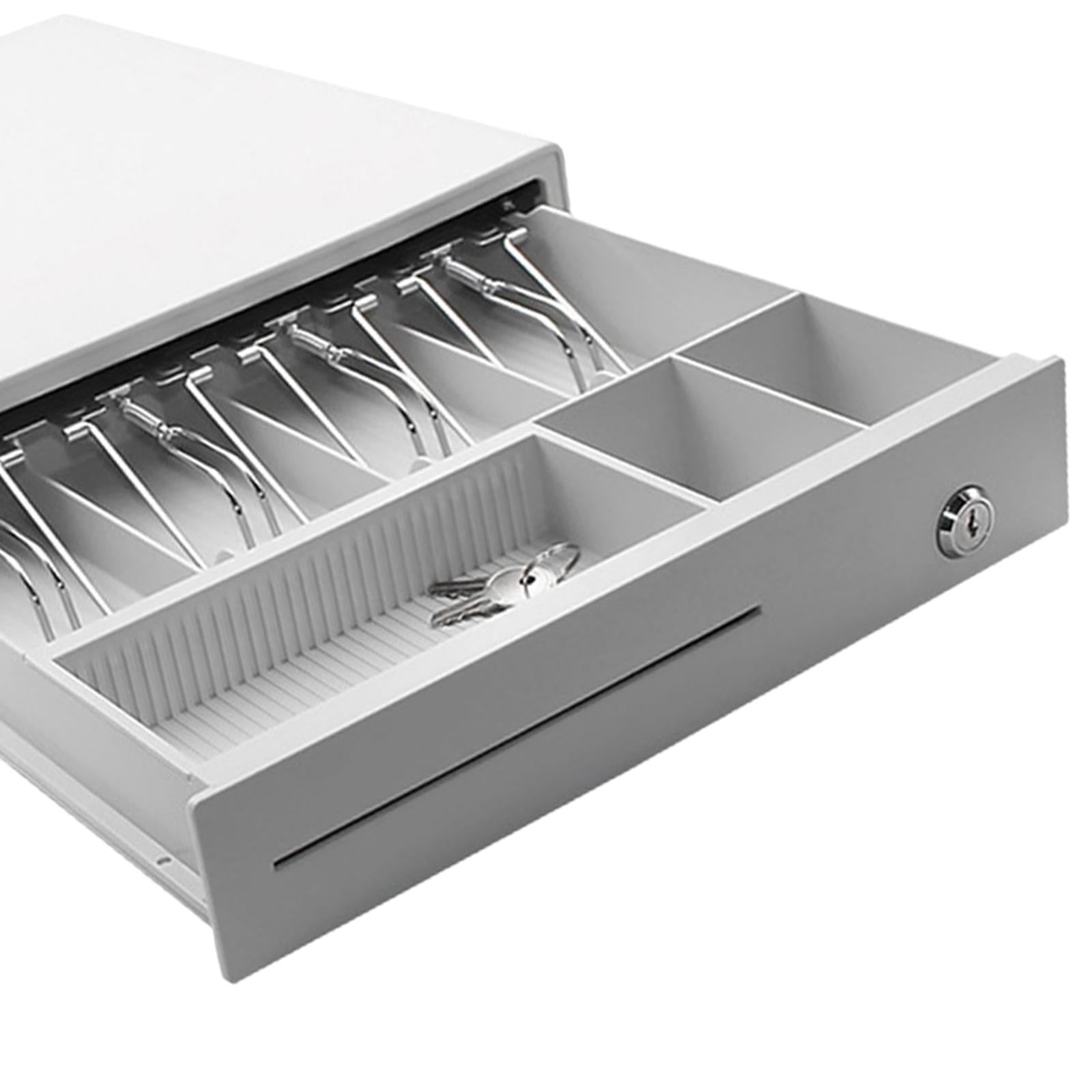 Cash Drawer Box Cash Drawer Tray RJ11 Key Lock for Stores Shops White