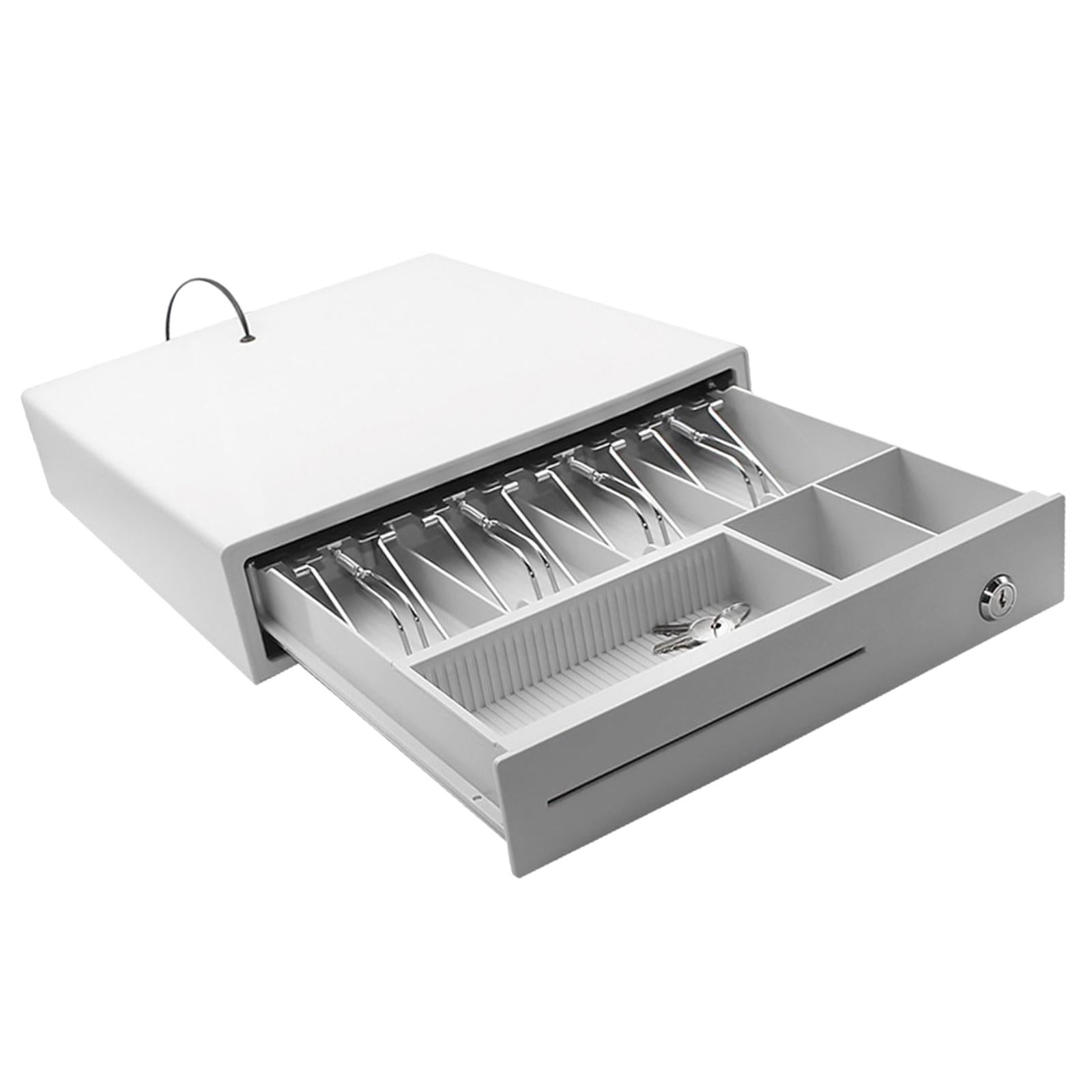 Cash Drawer Box Cash Drawer Tray RJ11 Key Lock for Stores Shops White