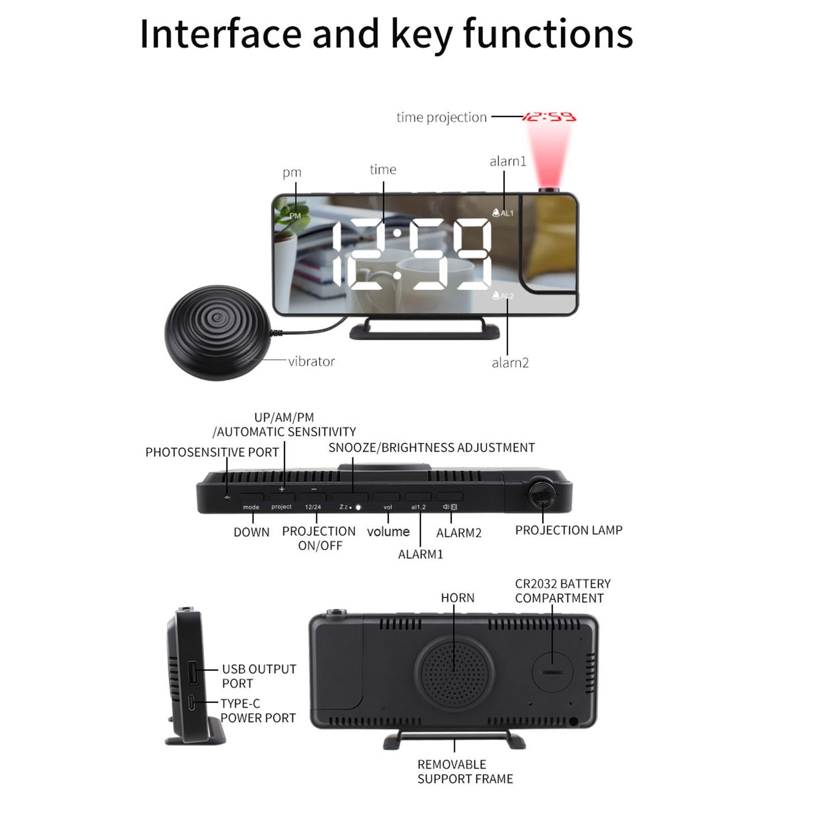 Loud Alarm Clock Vibrating Clock USB Powered Snooze for Heavy Sleepers