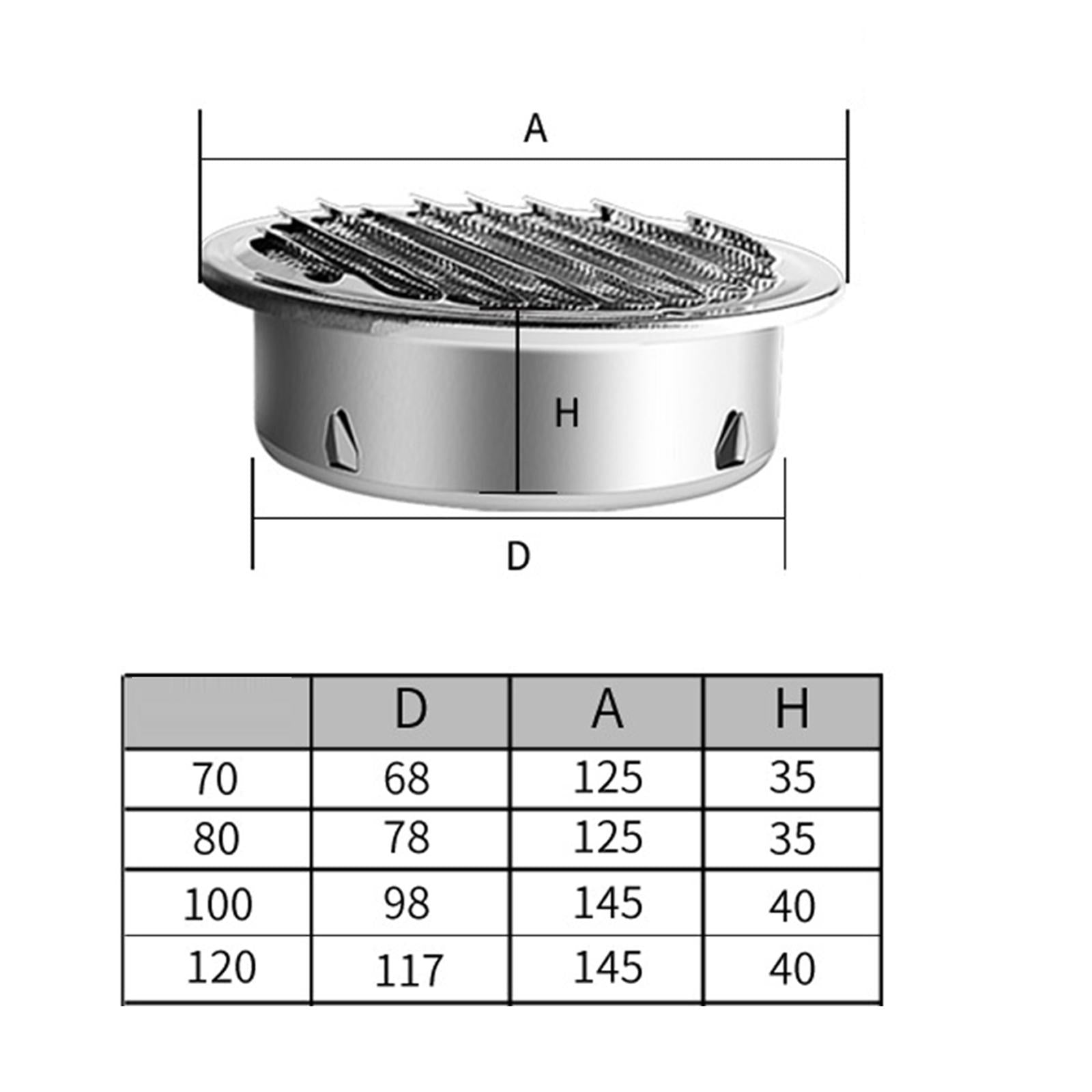 Louvered Grille Cover Vent Stainless Steel Air Vent Grilles for House Wall 80mm