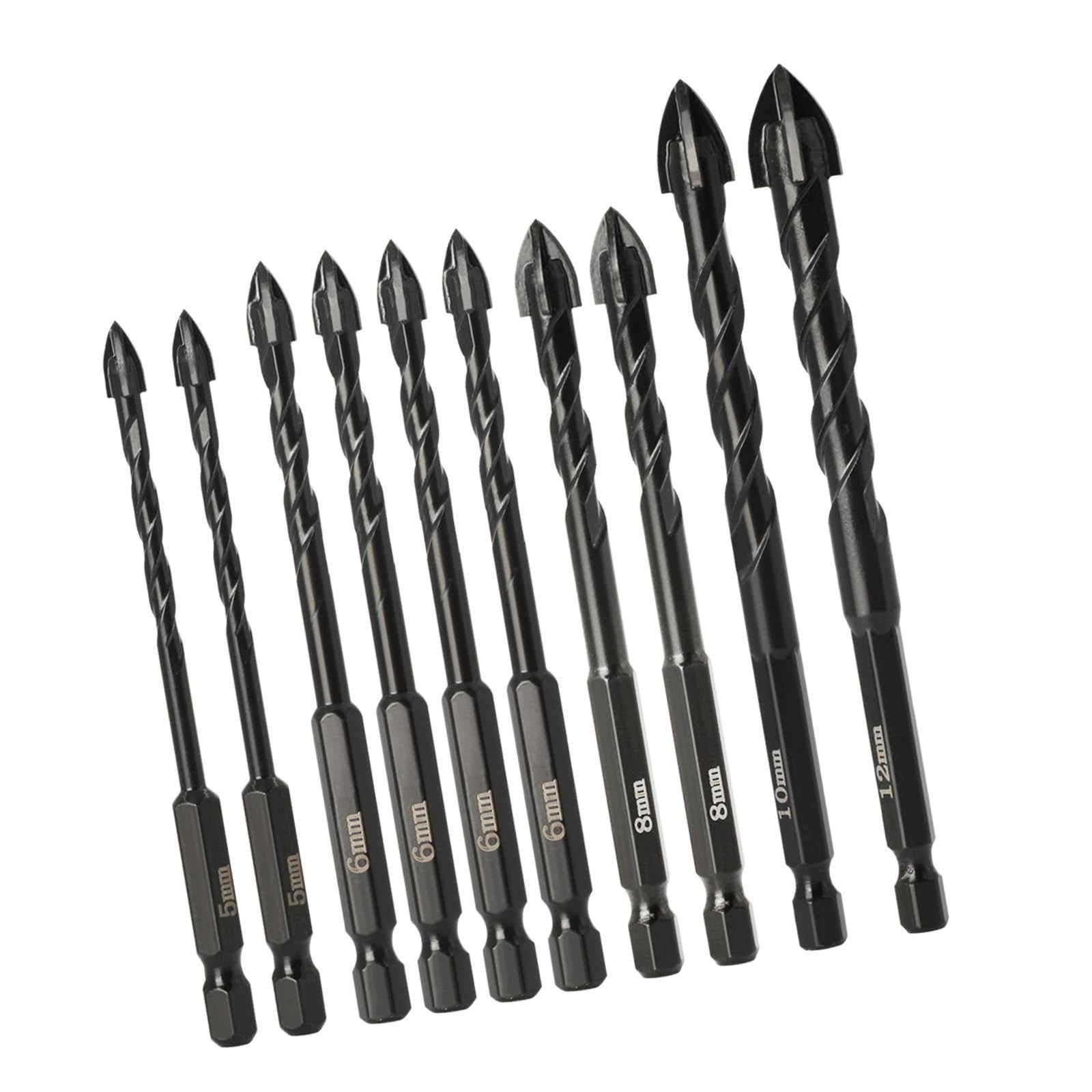 10 Pieces Alloy Masonry Drill Bit Set with Hex Shank for Wall Cement Tile