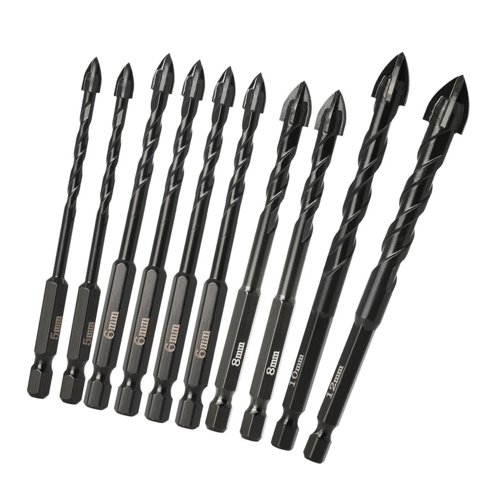 10 Pieces Alloy Masonry Drill Bit Set with Hex Shank for Wall Cement Tile