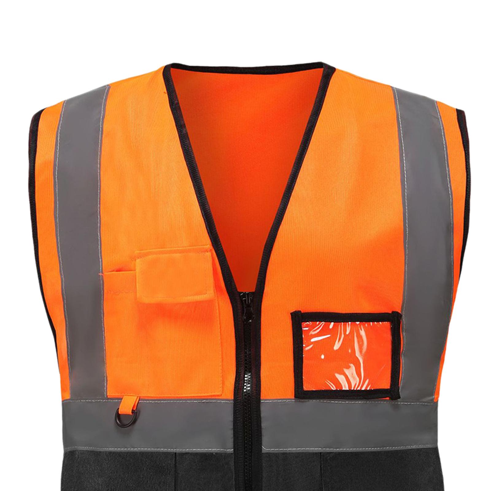 Reflective Vest Safety Vest for Engineering Construction Orange Black