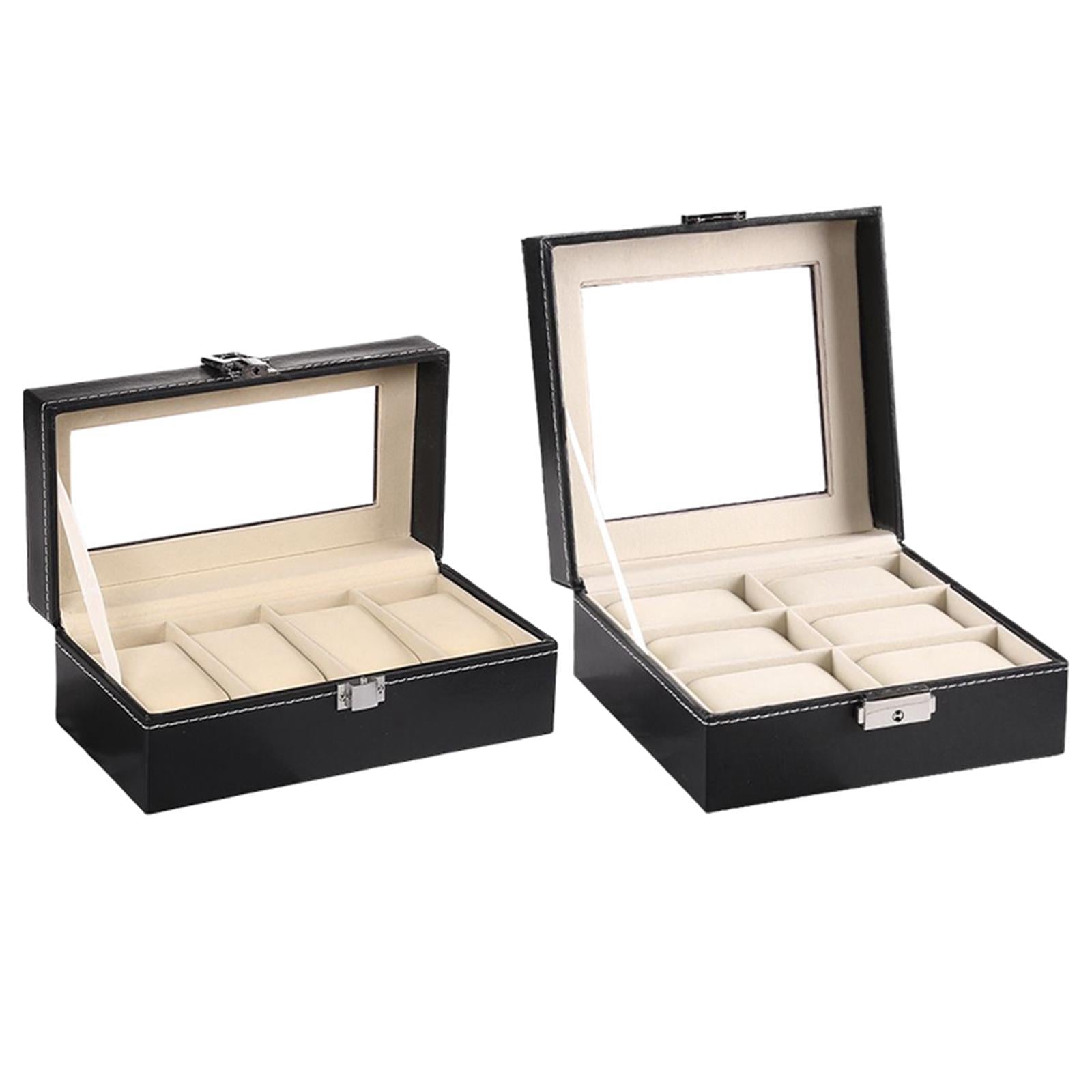 Watch Box Watch Jewelry Display Case with Lock Catch Watches Organizer 4 Slot