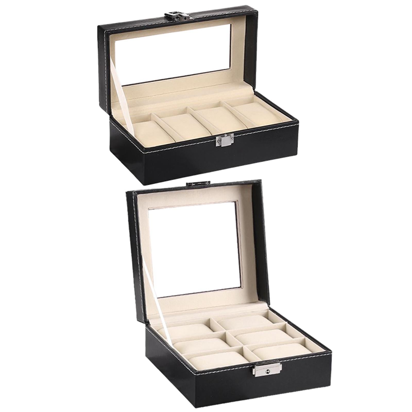 Watch Box Watch Jewelry Display Case with Lock Catch Watches Organizer 4 Slot