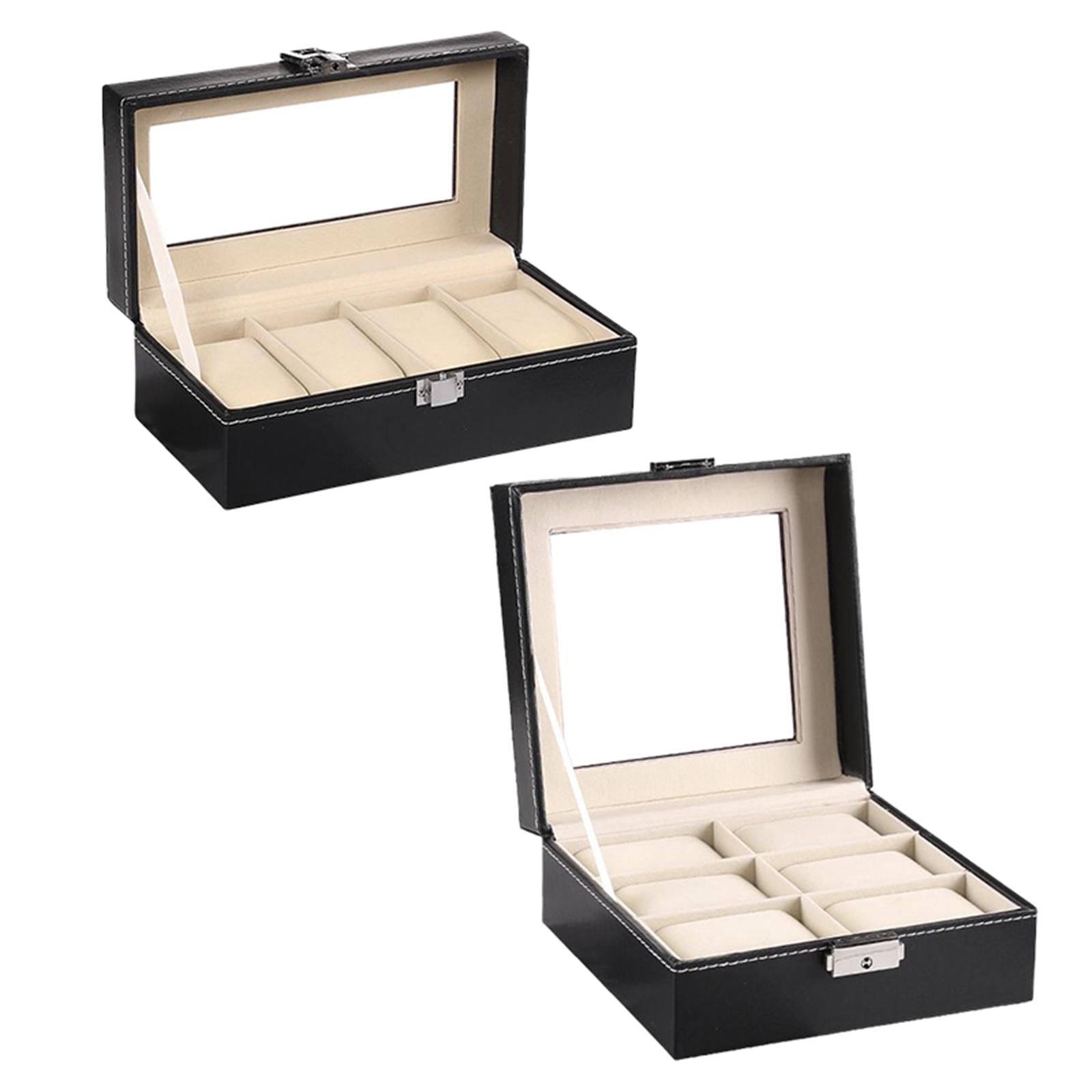 Watch Box Watch Jewelry Display Case with Lock Catch Watches Organizer 4 Slot