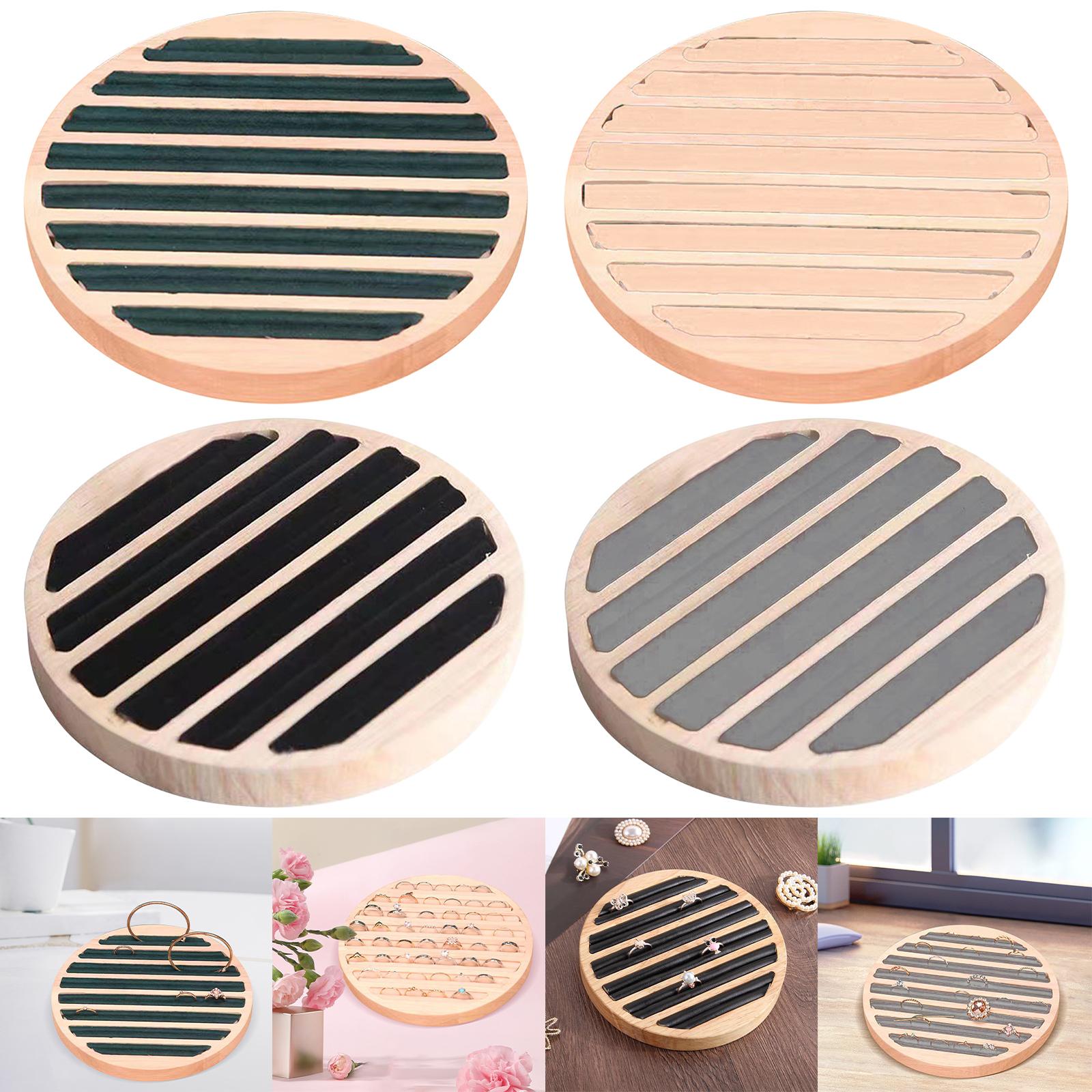 Wood Rings Display Tray 8 Long Slots Storage Holder for Stores Decoration Green