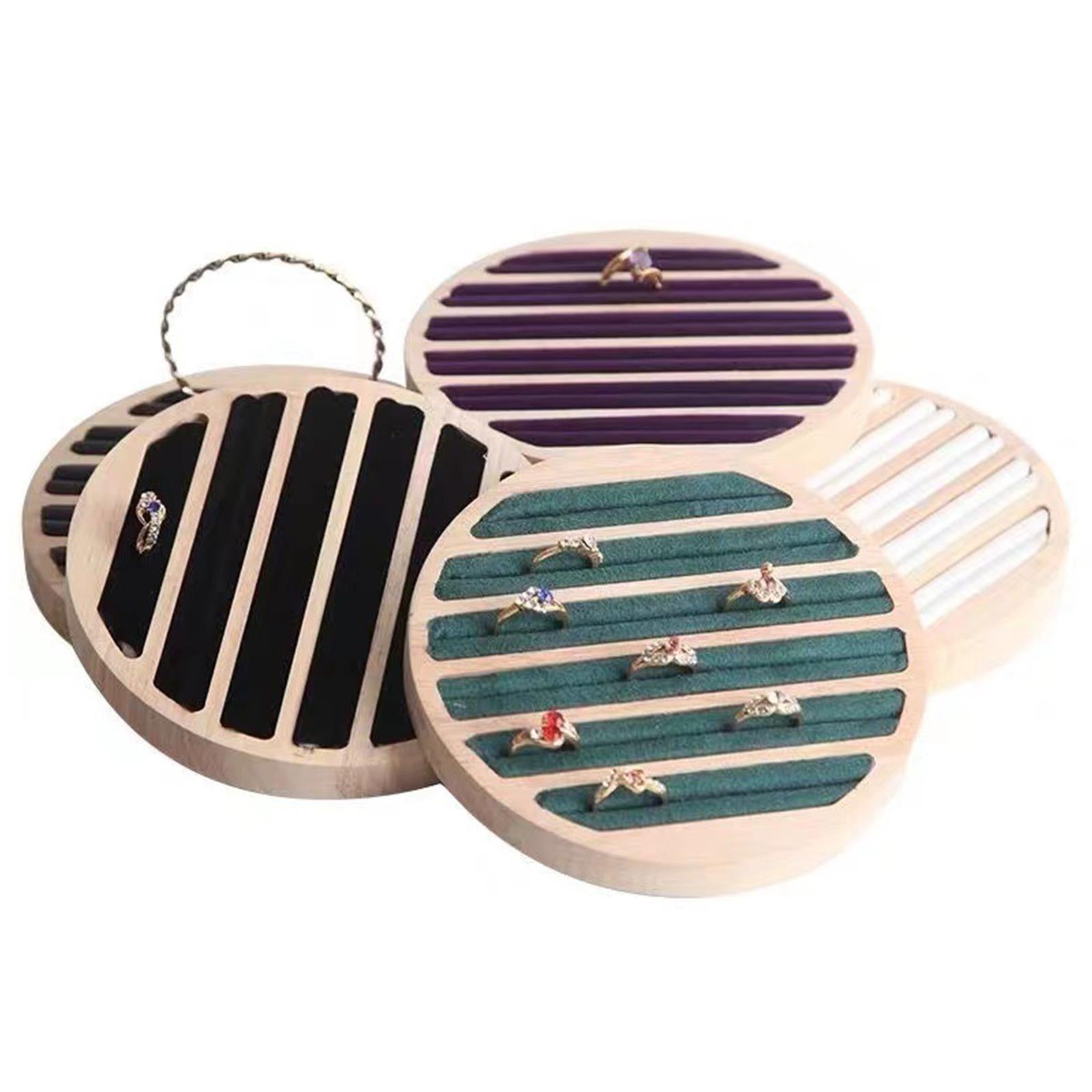 Wood Rings Display Tray 8 Long Slots Storage Holder for Stores Decoration Green