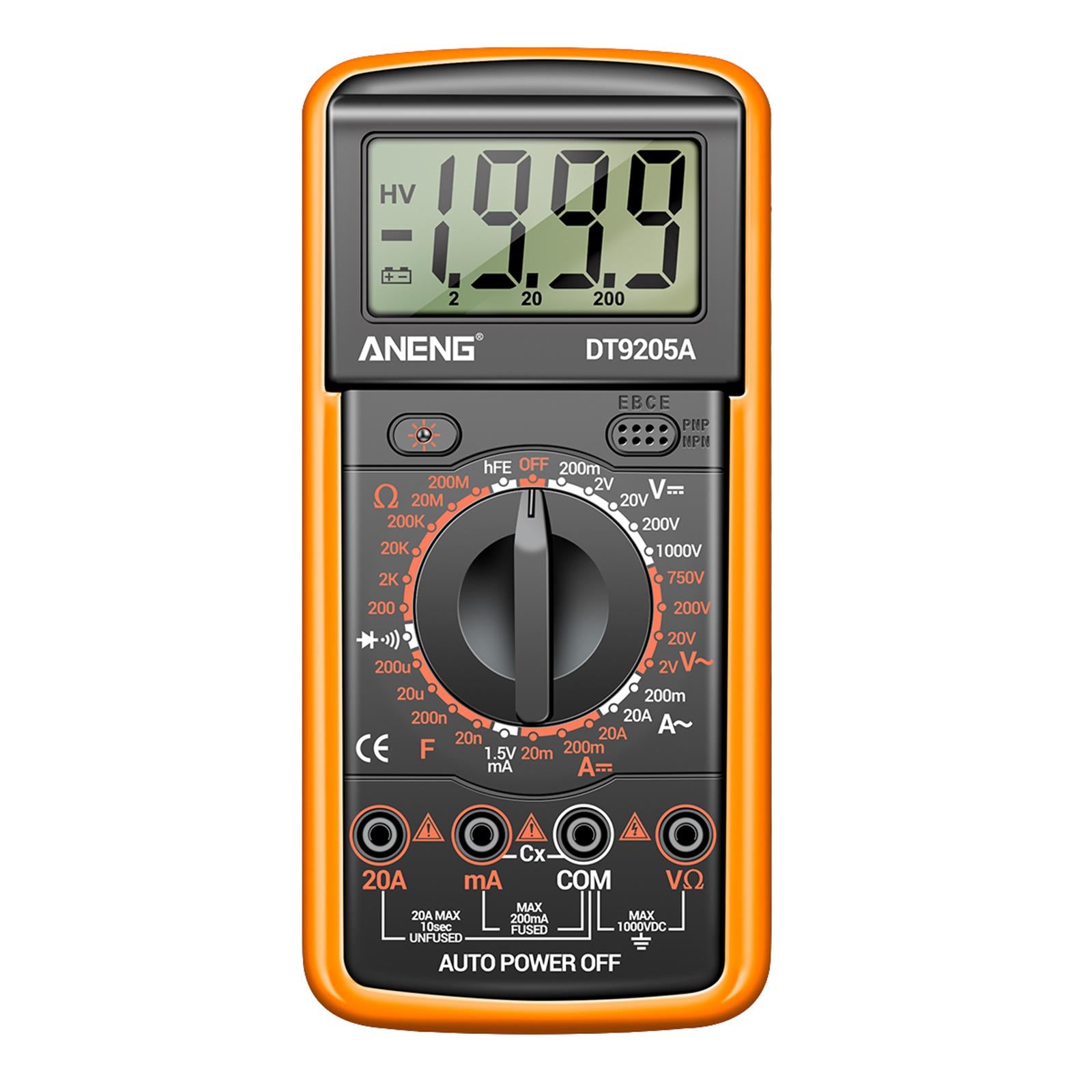 DT-9205A Handheld Digital Multimeter Continuity Test Diode Voltage Tester Yellow