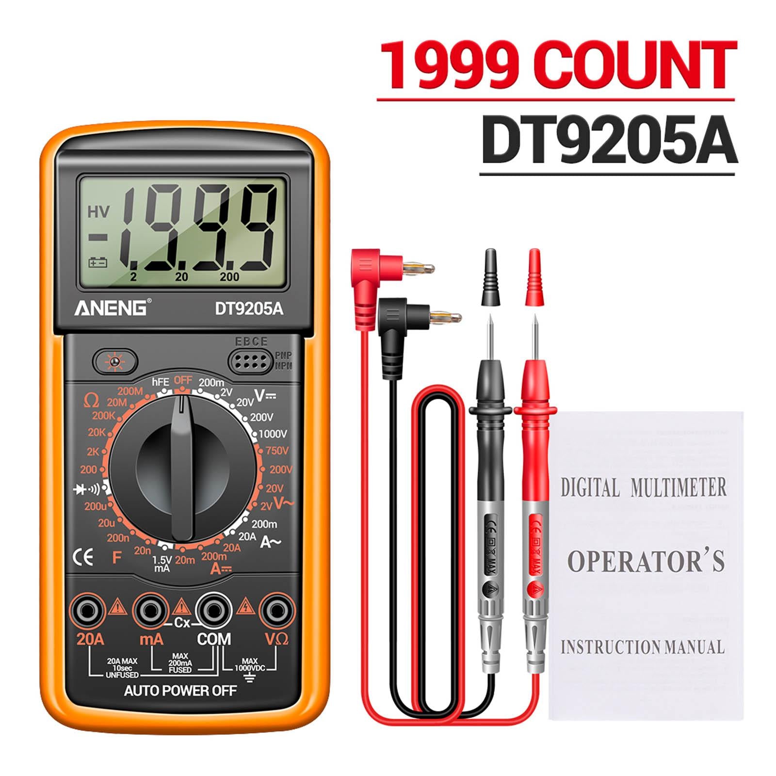 DT-9205A Handheld Digital Multimeter Continuity Test Diode Voltage Tester Yellow