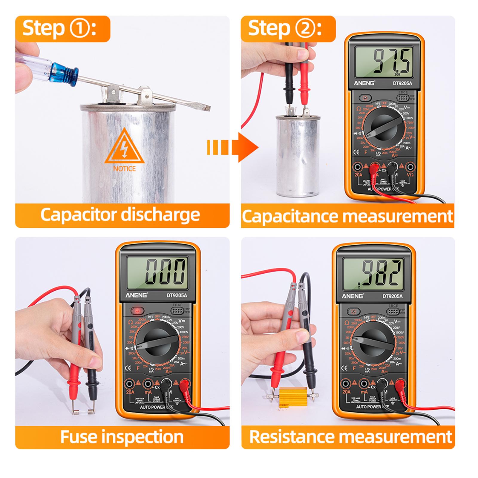 DT-9205A Handheld Digital Multimeter Continuity Test Diode Voltage Tester Yellow