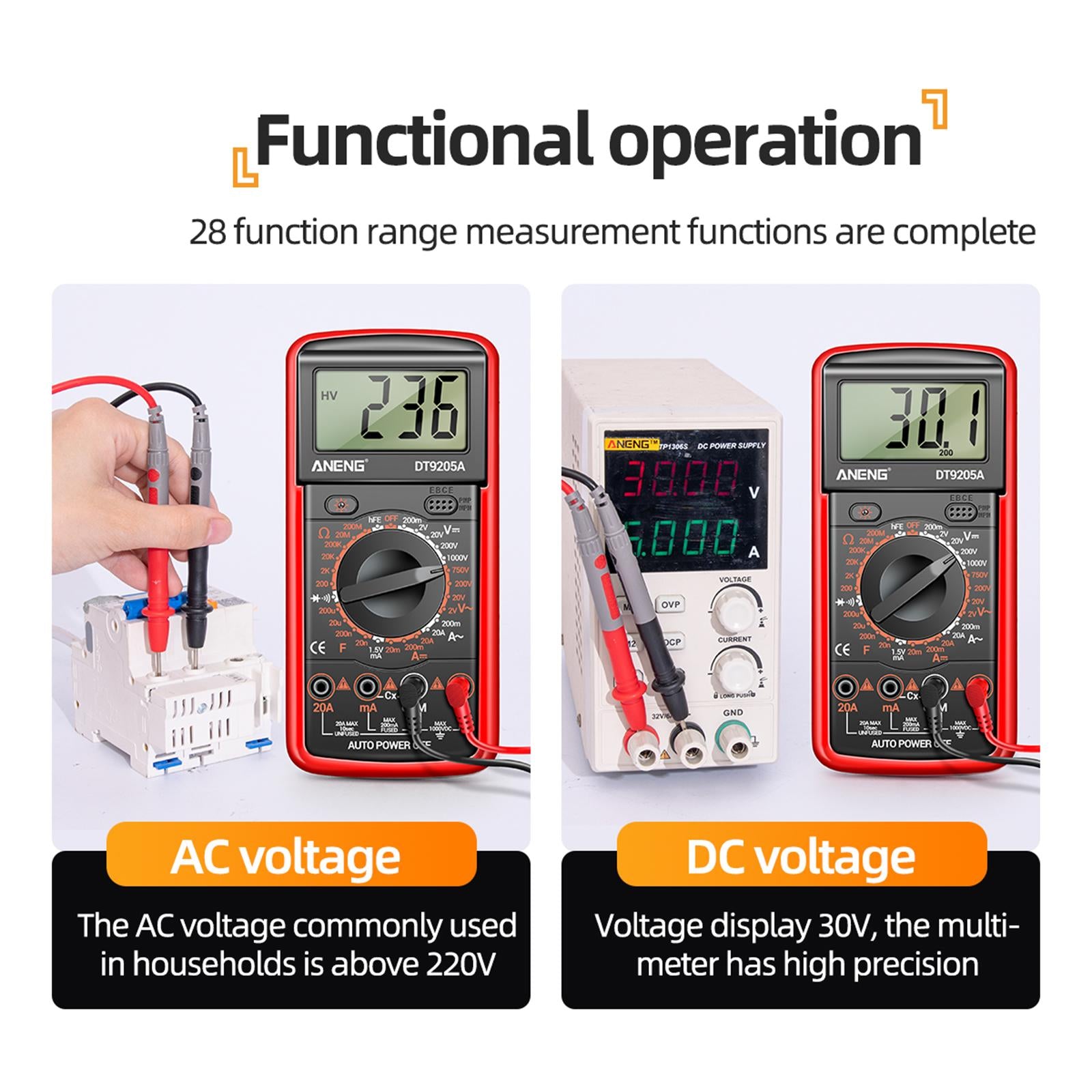 DT-9205A Handheld Digital Multimeter Continuity Test Diode Voltage Tester Red