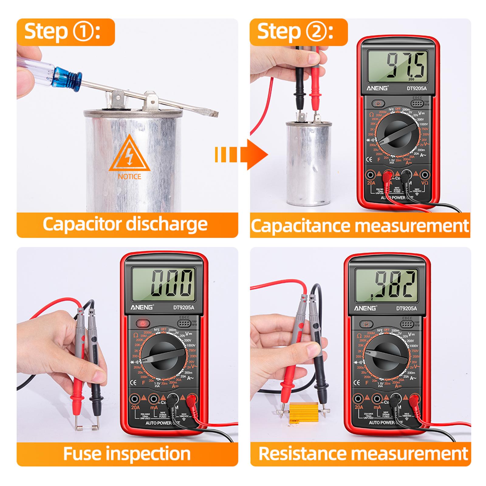 DT-9205A Handheld Digital Multimeter Continuity Test Diode Voltage Tester Red