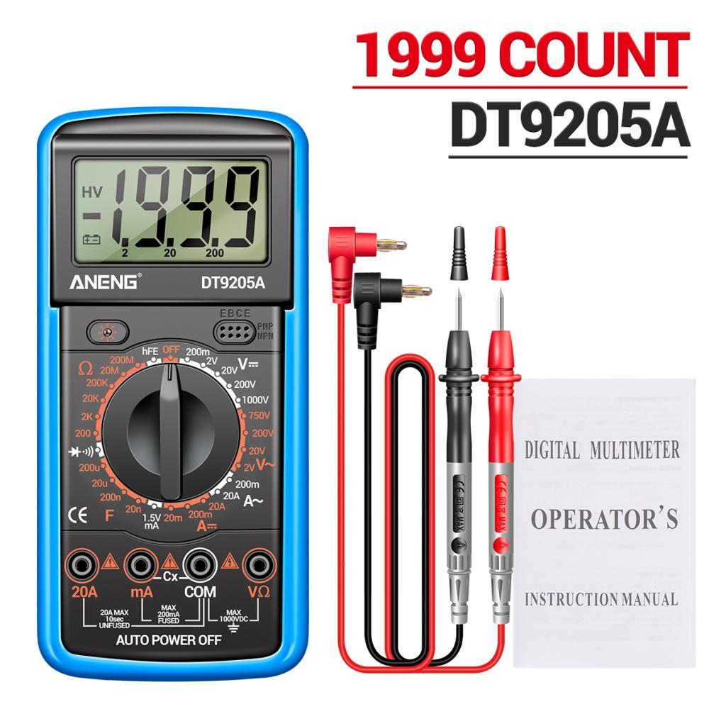 DT-9205A Handheld Digital Multimeter Continuity Test Diode Voltage Tester Blue