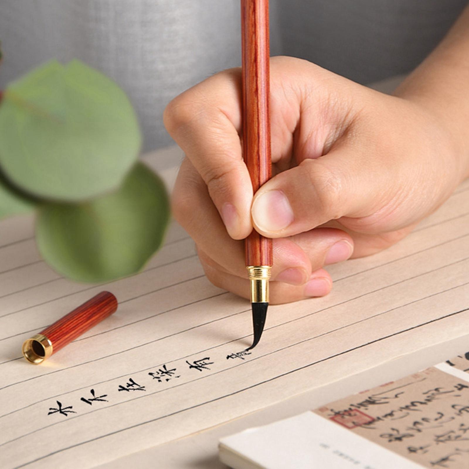 Calligraphy Writing Brush Ink Brush Wooden Handwriting Pen for Calligrapher Black