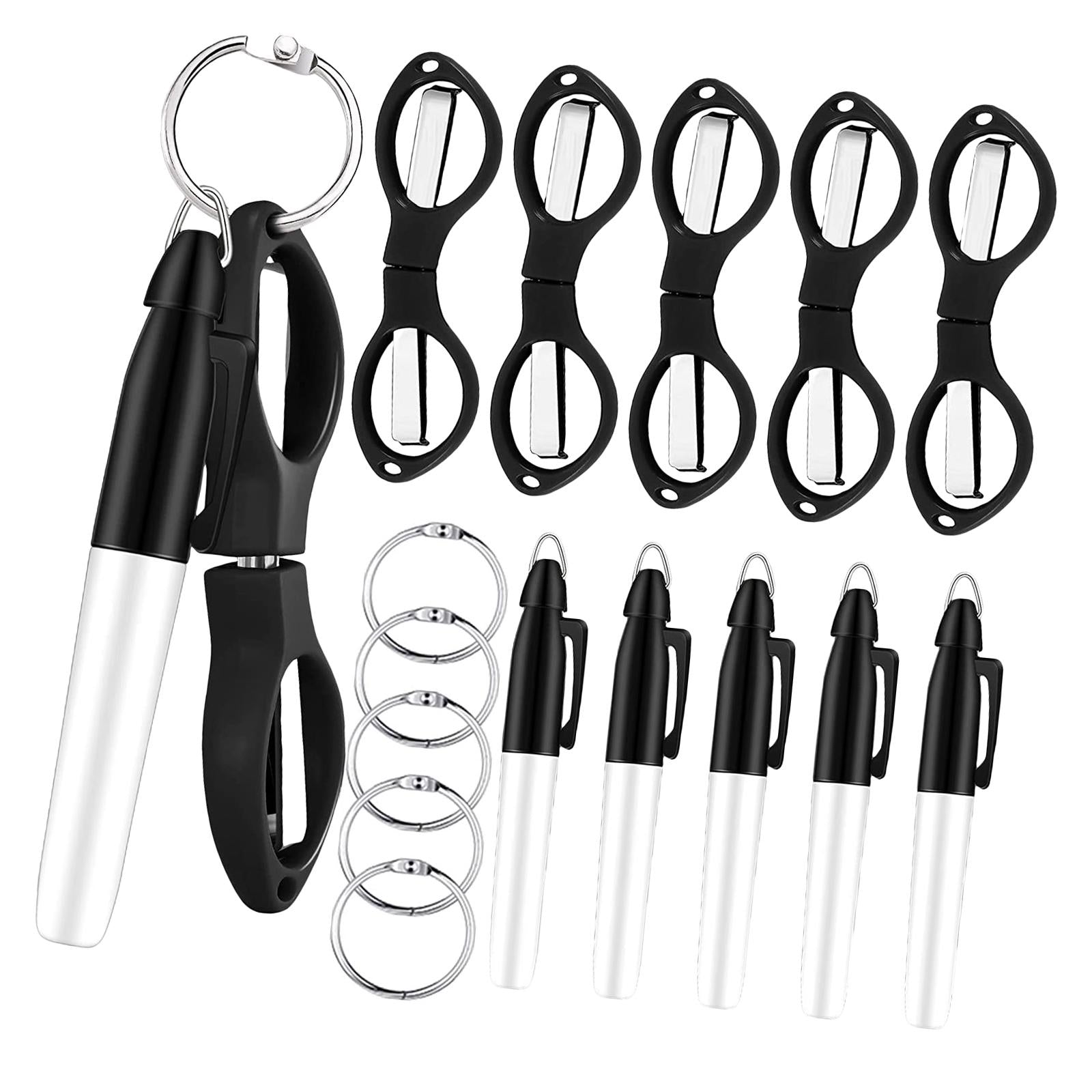 Foldable Scissors KeyChain Silver Metal Scissor Nurse Pen Set Black