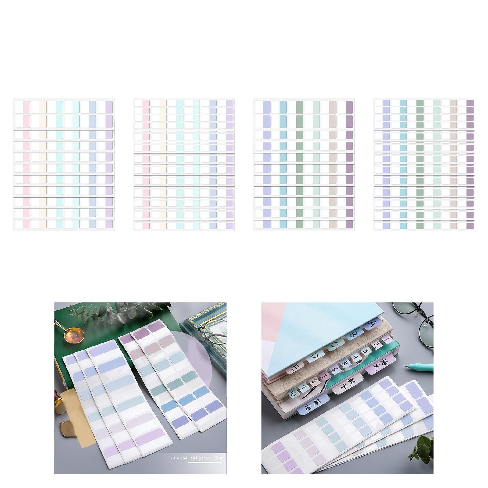 Color Sticky Index Tabs Labels Memo 4 Sheets for Office 4x120pcs light color