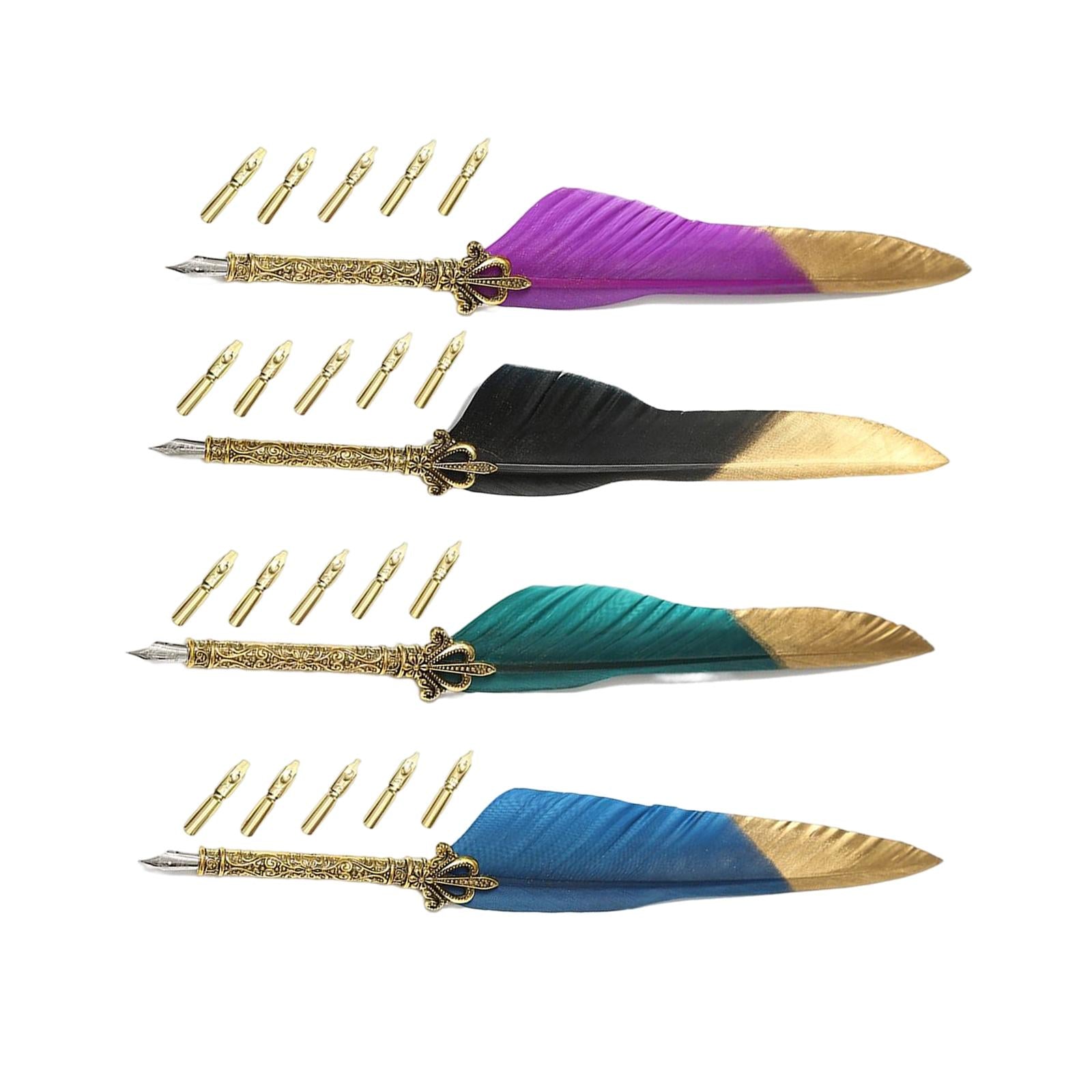 Feather ink Pen Engraved Nib Strong and Sturdy for Decoration Birthday Purple