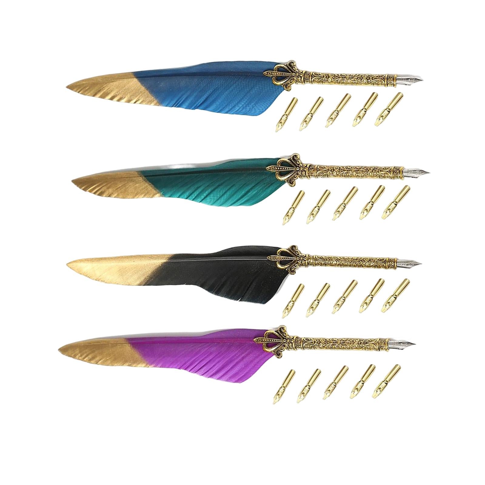 Feather ink Pen Engraved Nib Strong and Sturdy for Decoration Birthday Purple