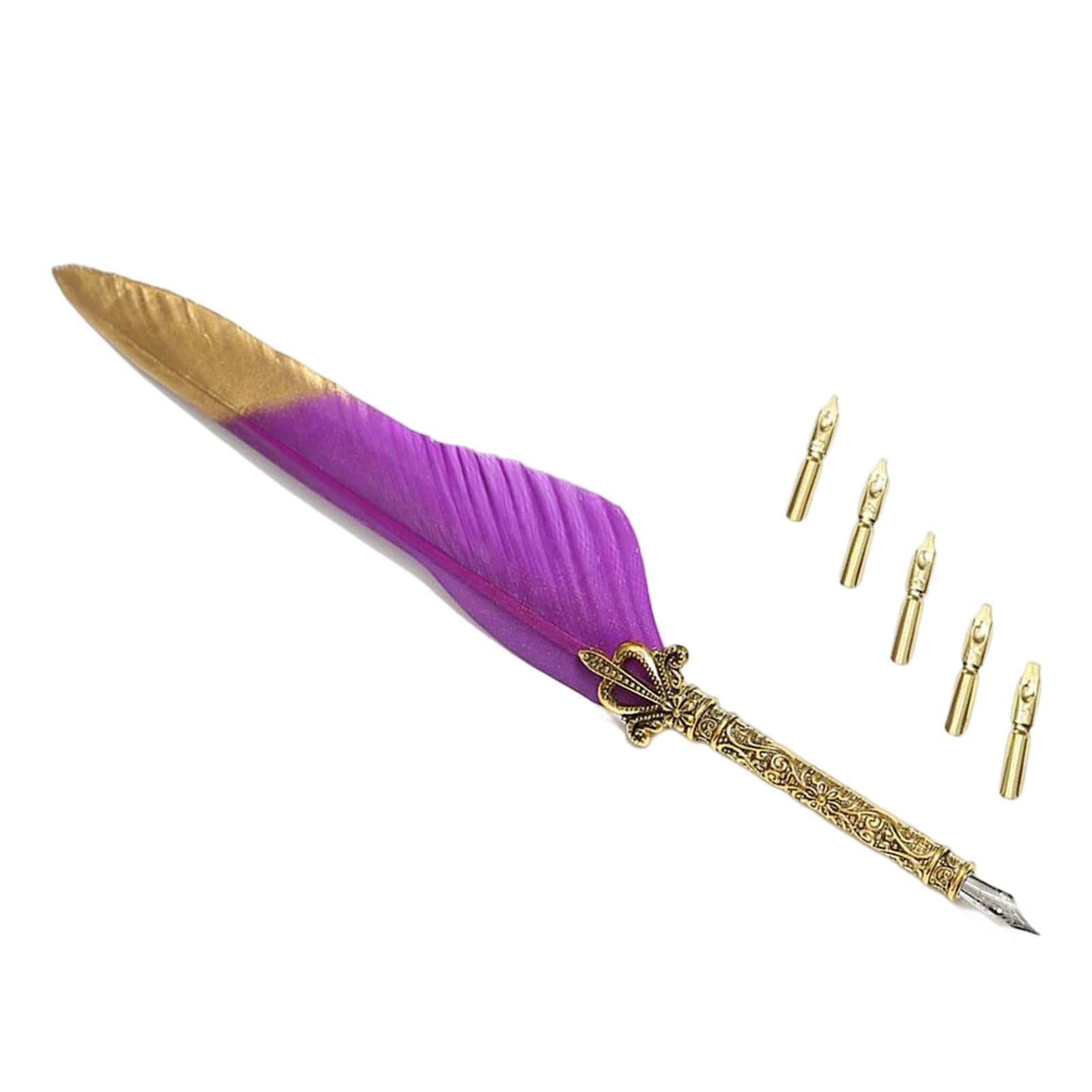 Feather ink Pen Engraved Nib Strong and Sturdy for Decoration Birthday Purple