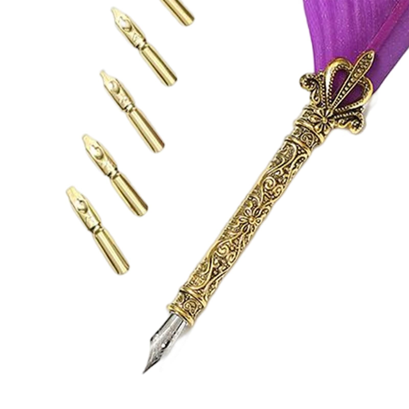Feather ink Pen Engraved Nib Strong and Sturdy for Decoration Birthday Purple