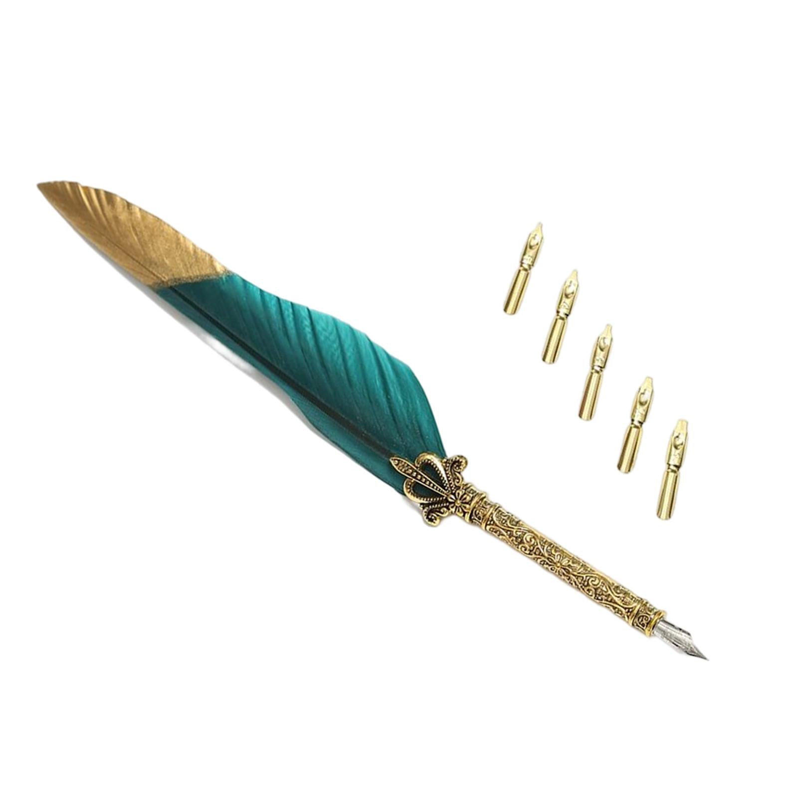 Feather ink Pen Engraved Nib Strong and Sturdy for Decoration Birthday Green