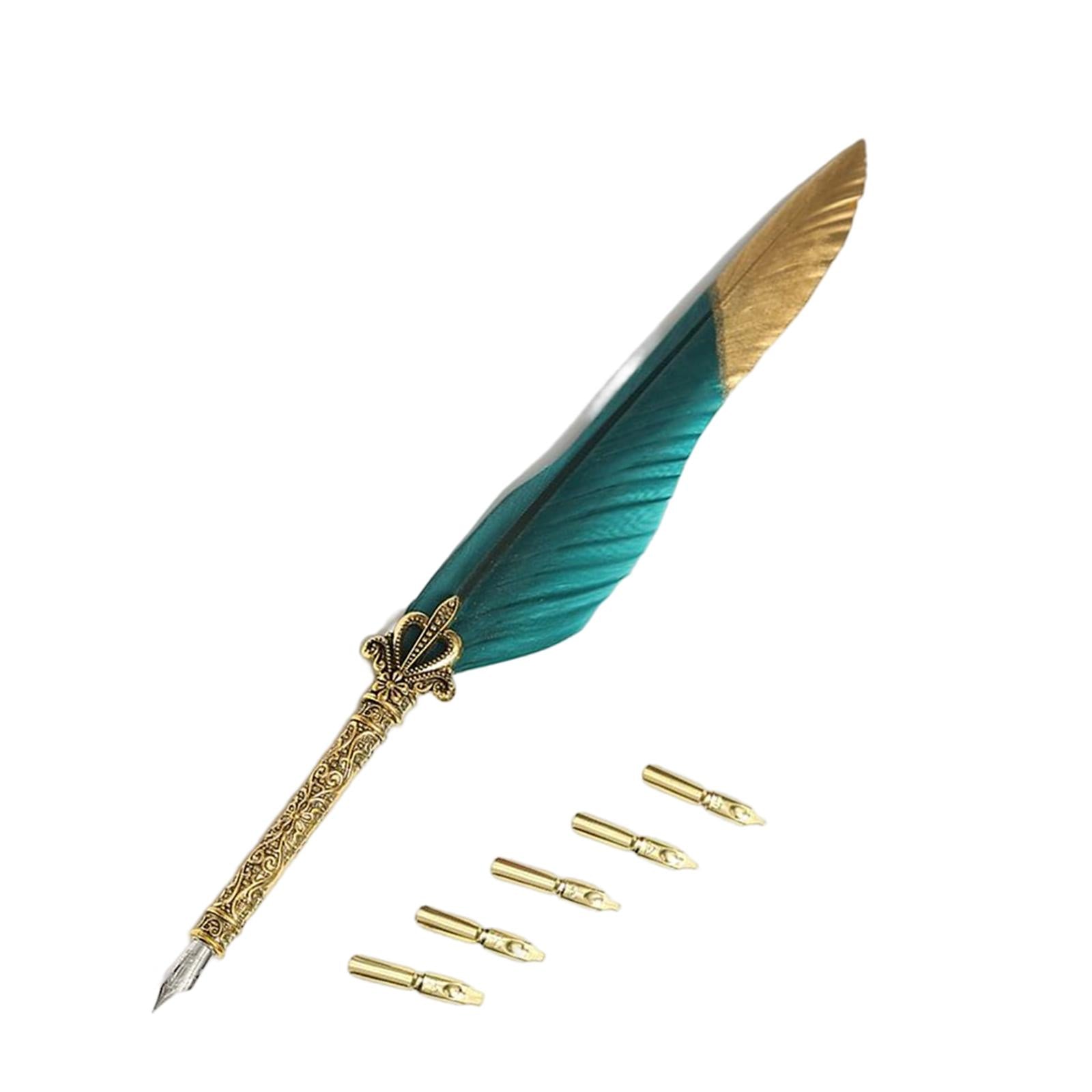 Feather ink Pen Engraved Nib Strong and Sturdy for Decoration Birthday Green