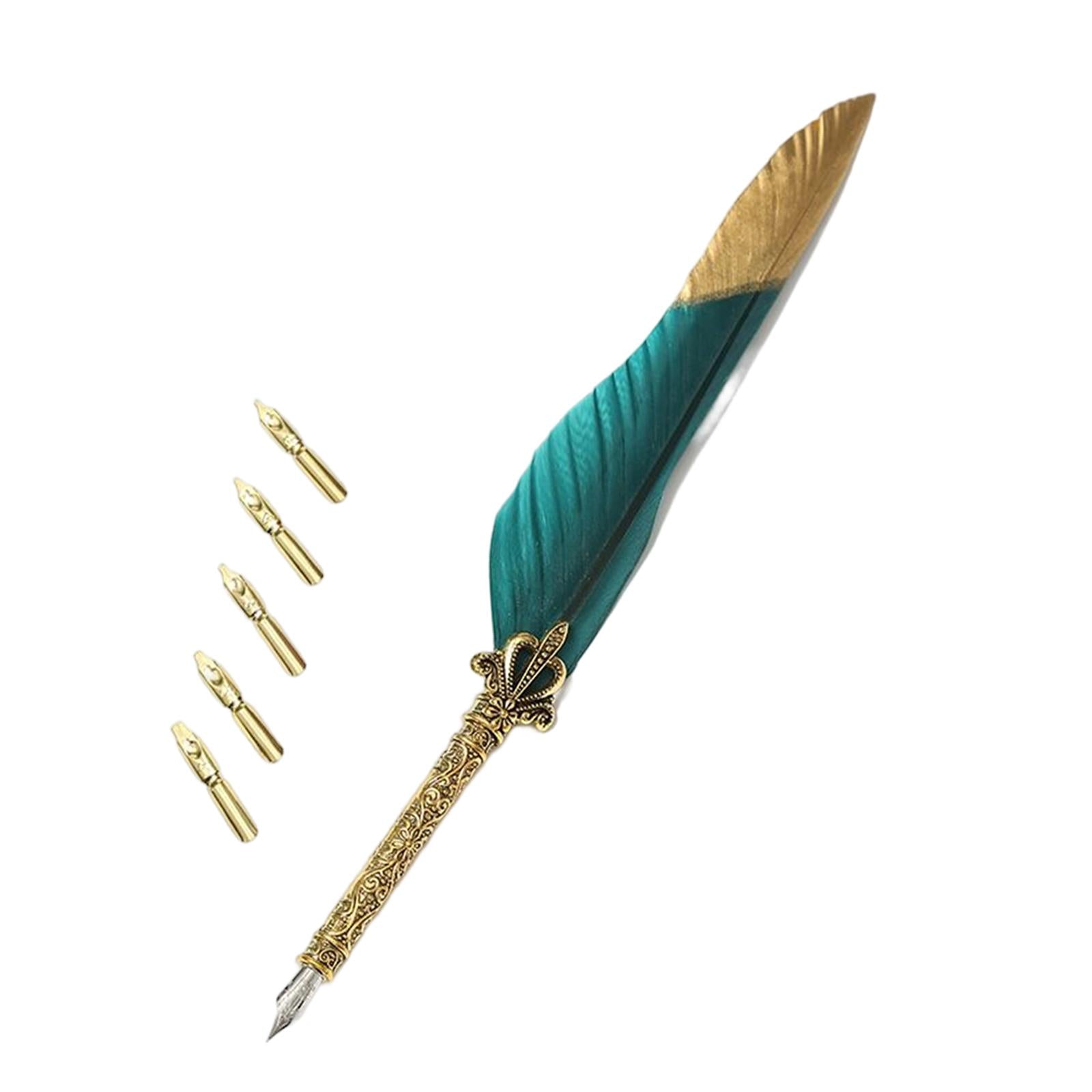 Feather ink Pen Engraved Nib Strong and Sturdy for Decoration Birthday Green