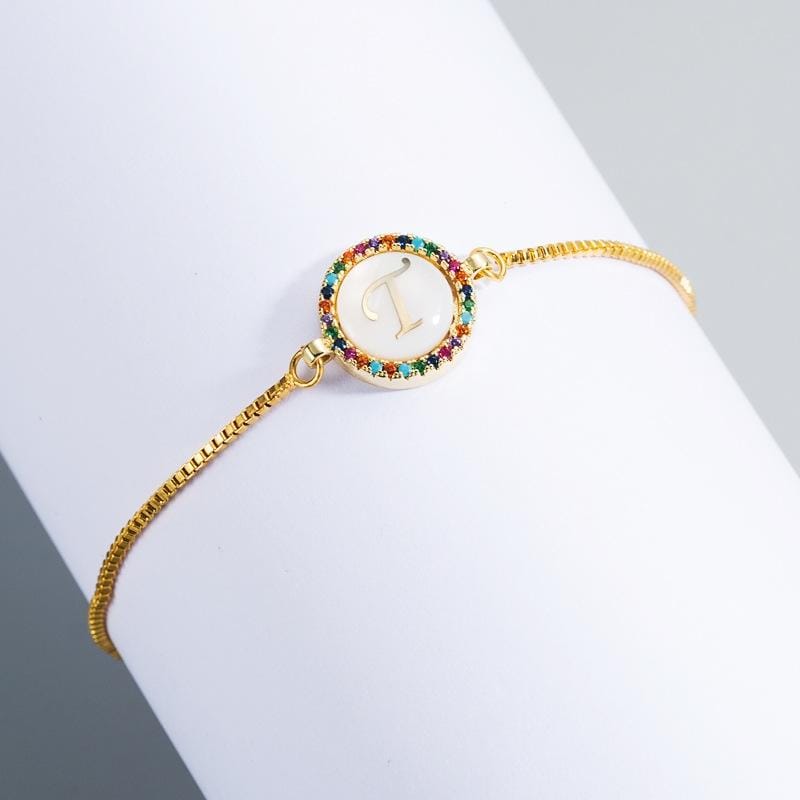 English Letter Bracelet Couple Girlfriends DIY Bracelet Men Women Micro Inlaid Zircon Rainbow Bracelet (T)