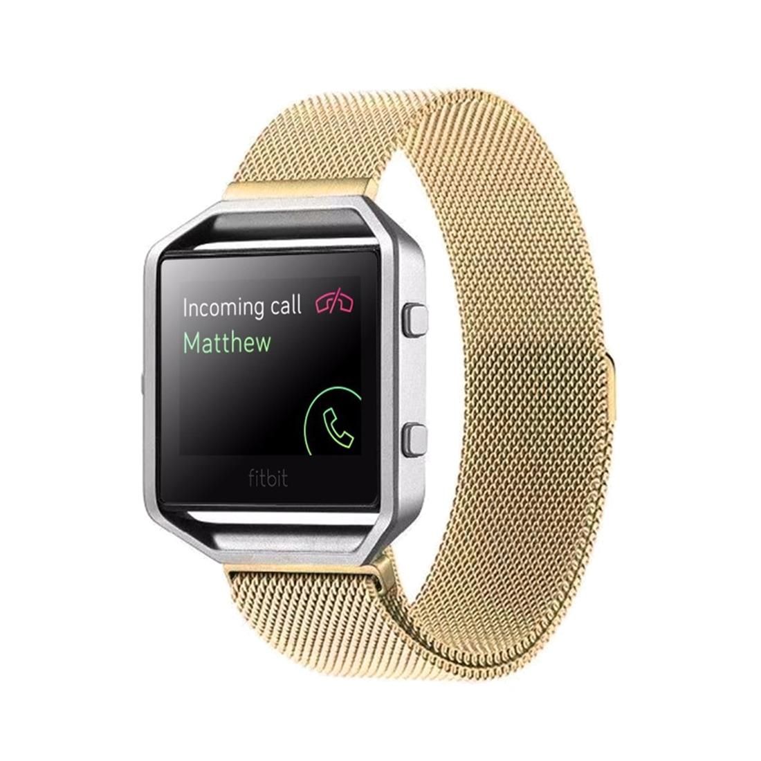 For Fitbit Blaze Watch Loop Magnetic Closure Clasp Stainless Steel Watchband (Gold)