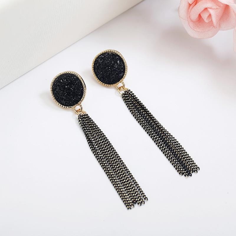 Fashion Black Rhinestone Long Drop Earrings For Women Jewelry (BLACK)