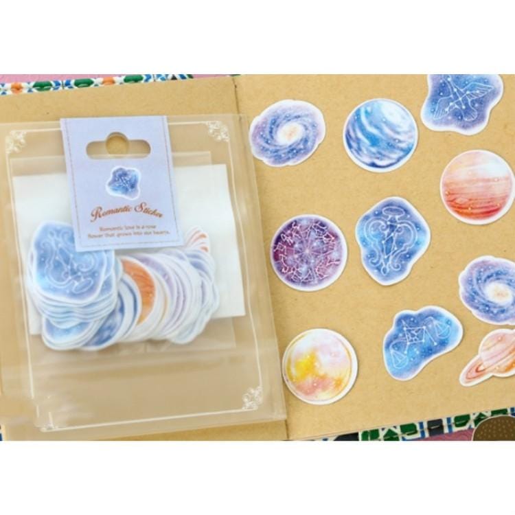 2 Bags Romantic Small Stickers Hand Painted Watercolor Paper Hand Account Decorative Sticker Pack (Starry Sky)