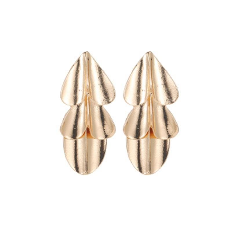 Women Multi-layered Heart Exaggerated Mirror Leaf Ear Jewelry (Gold)