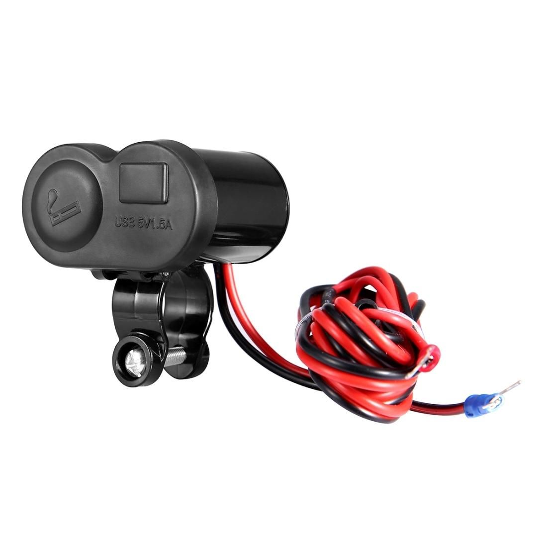 FEYCH MTF-006 USB 5V 1.5A Motorcycle Cigarette Lighter with Water-resistant Cover (Black)