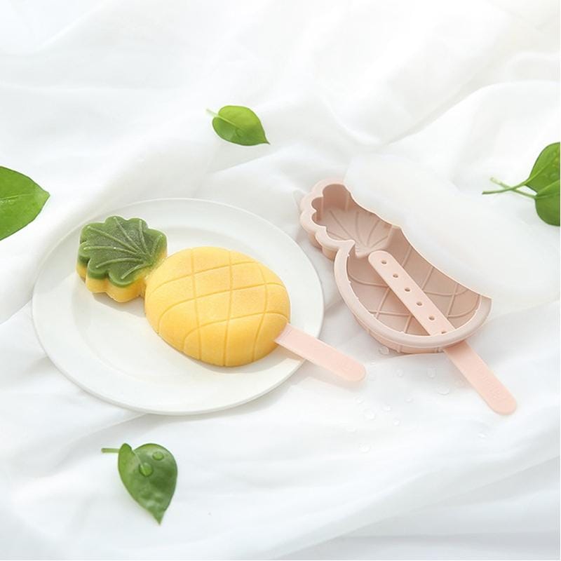 DIY Silicone Popsicle Ice Cream Mold Creative Cute Summer Popsicle Stick Ice Lattice, Style:Pineapple (Lotus Pink)