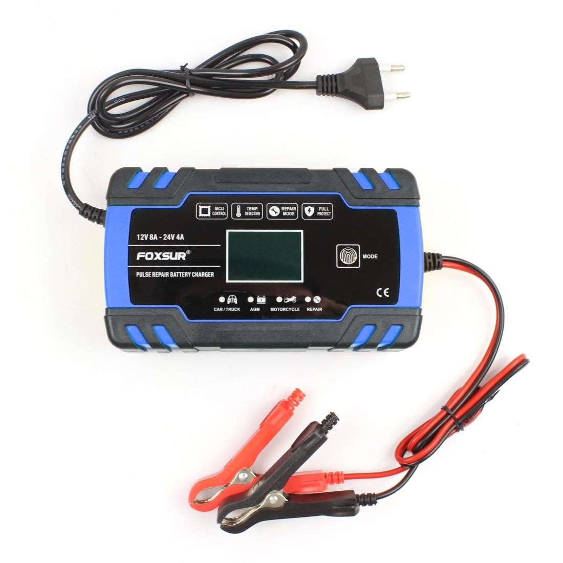 FOXSUR 12V-24V Car Motorcycle Truck Repair Battery Charger AGM Charger, EU Plug