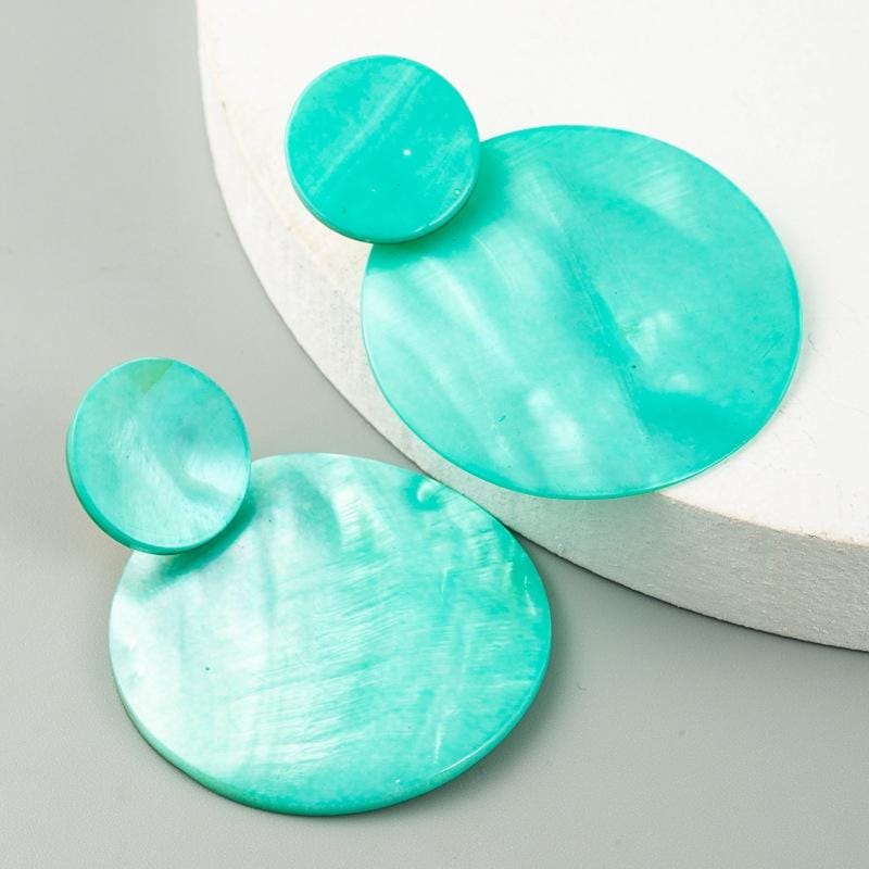 3 Pairs Geometric Round Natural Shell Earrings (Lake Blue)