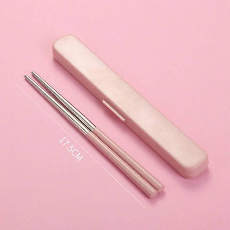 304 Stainless Steel Chopsticks + Wheat Straw Boxed Set Portable Takeaway Travel Tableware, Style:Clamshell (Blue)