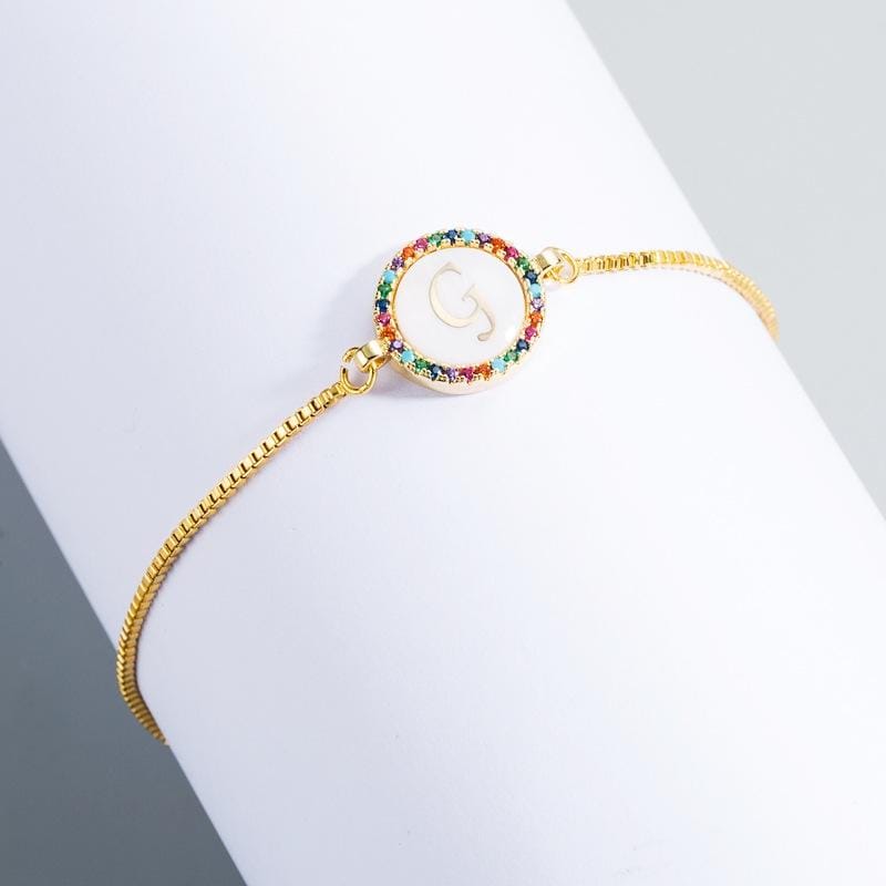 English Letter Bracelet Couple Girlfriends DIY Bracelet Men Women Micro Inlaid Zircon Rainbow Bracelet (G)