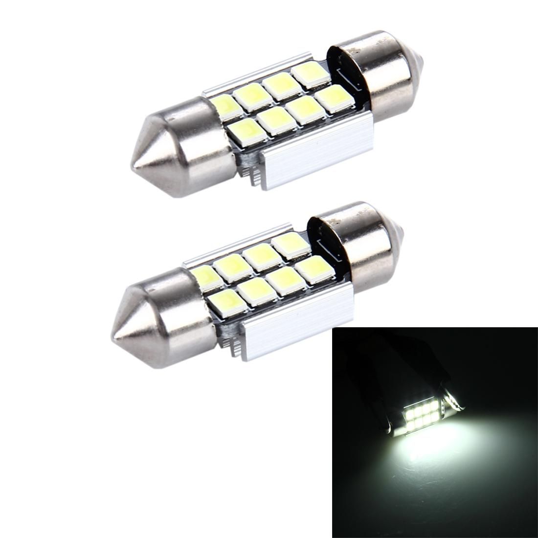 2 PCS 3W 200 LM 6000K 31MM 8 SMD-2835 LEDs Bicuspid Port Decoding Car Dome Lamp LED Reading Light, DC 12V (White Light)