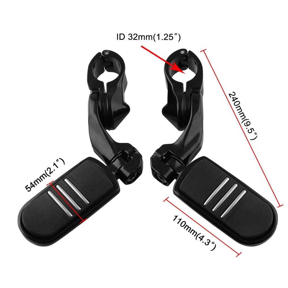 MB-BF007-BK 2 PCS Motorcycle Footrests Footpegs Rear Pedals Set for Harley Davidson 1-1/4 inch  Engine Guard