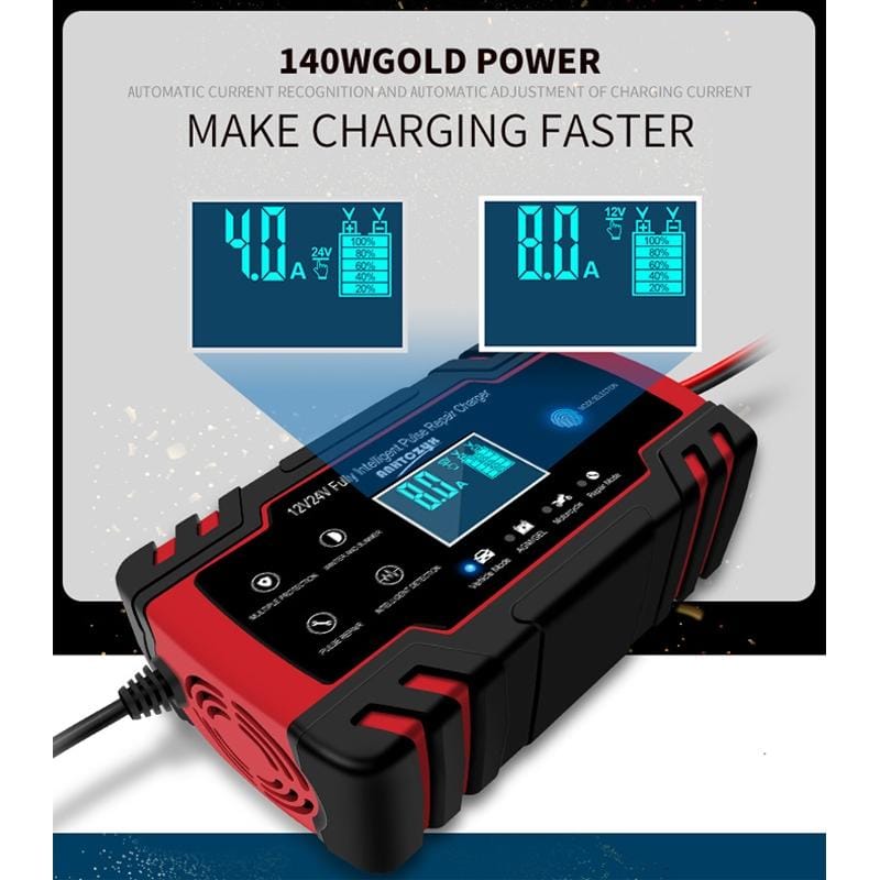 ANHTCzyx 12V 8A  / 24V 4A Automobile Battery Charger Motorcycle Battery Repair Type AGM (US Plug)
